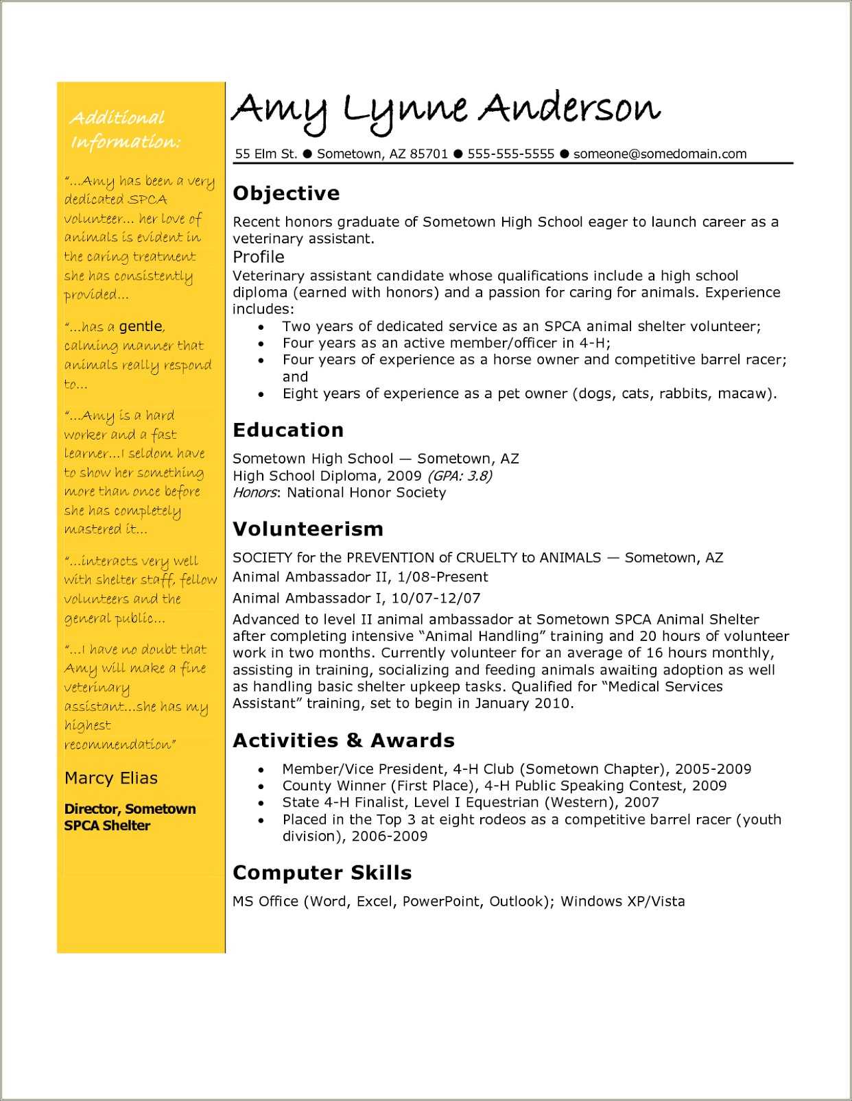 Vet Tech Resume Objective Examples Resume Example Gallery