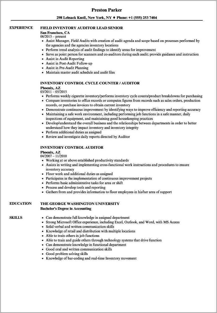 Warehouse Auditor Job Description Resume Resume Example Gallery