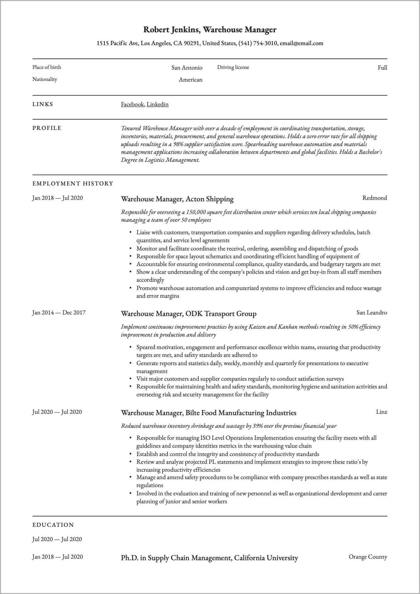 Warehouse Manager Resume Job Duties Resume Example Gallery