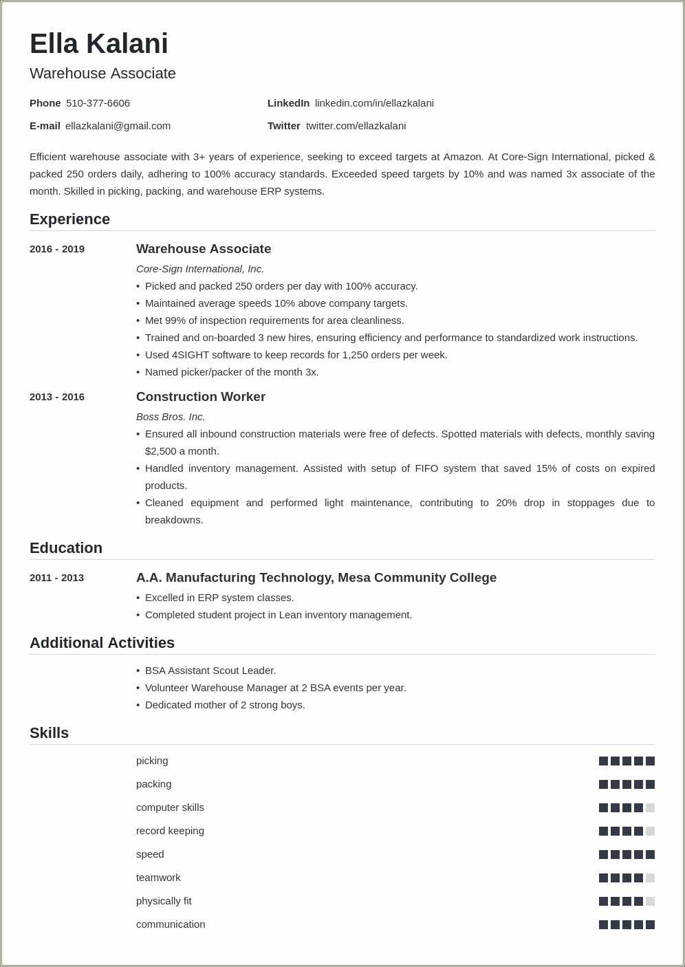 Warehouse Packer Skills For Resume - Resume Example Gallery