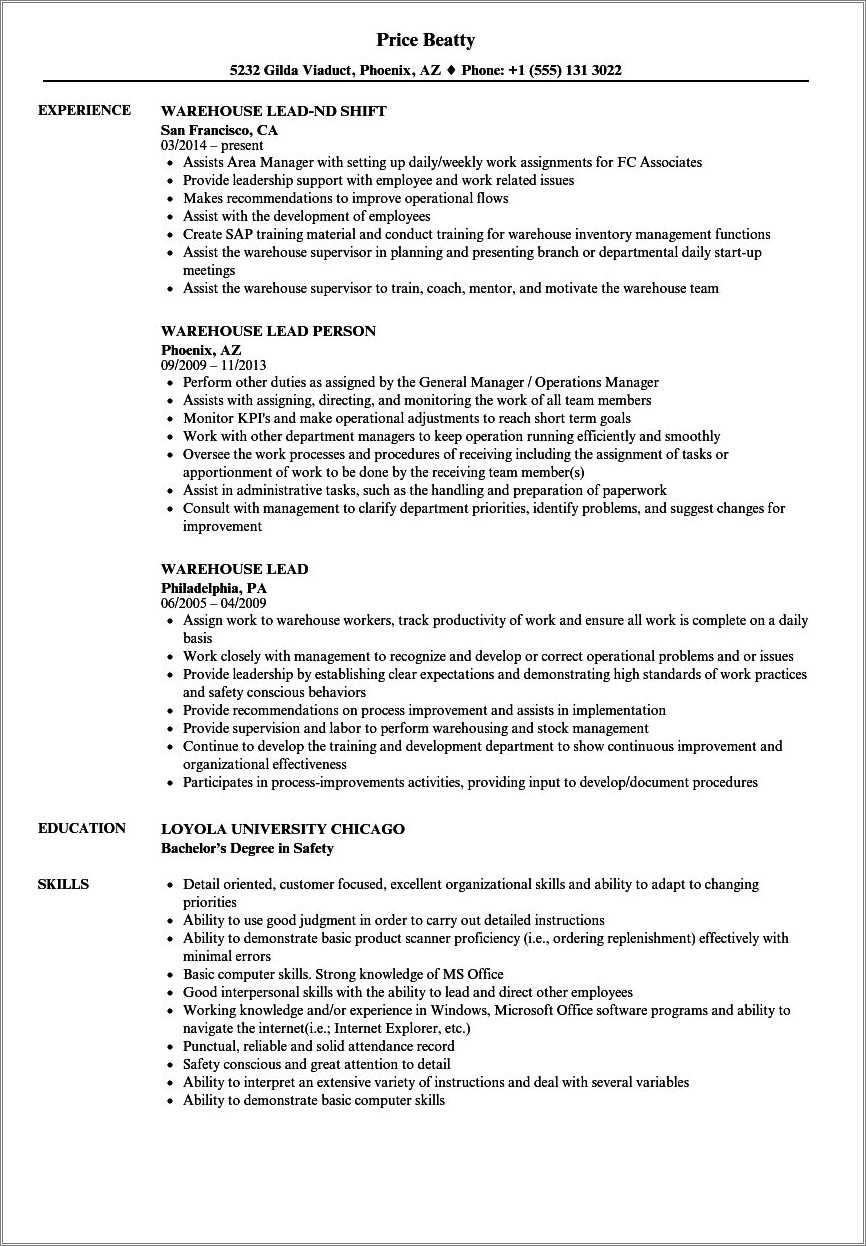 Warehouse Picker Packer Resume Sample - Resume Example Gallery