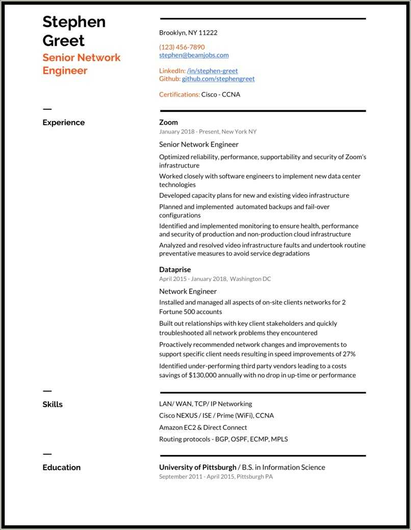 Network Engineer Resume With No Experience