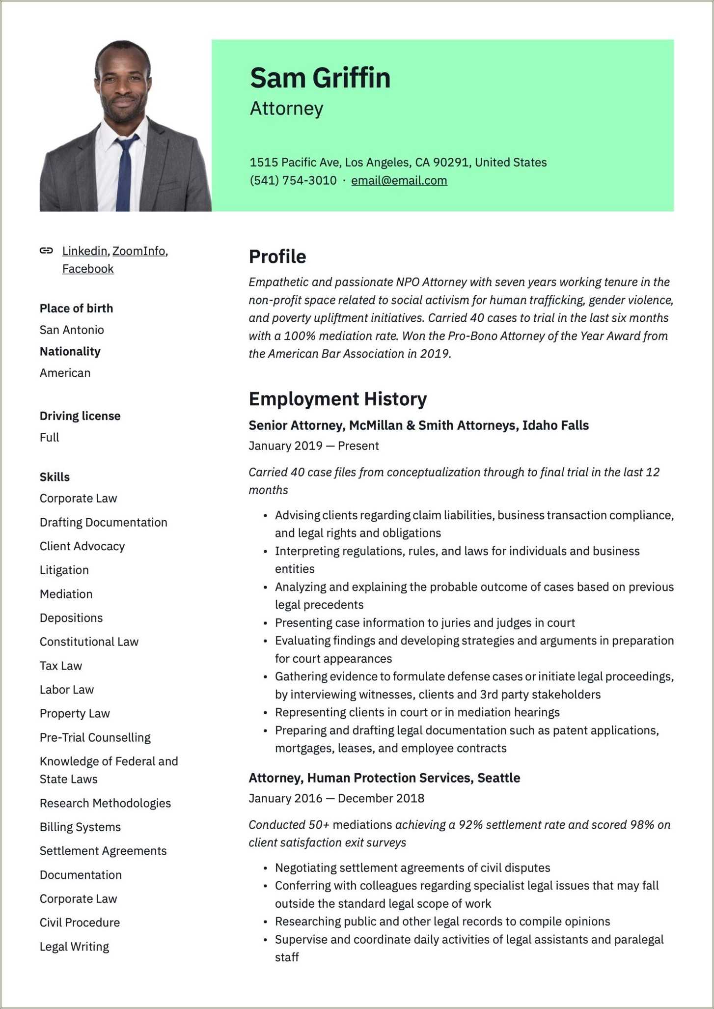 Workers Compensation Attorney Resume Sample - Resume Example Gallery