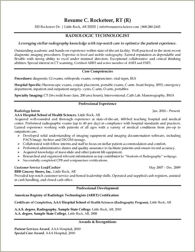 X Ray Technologist Job Resume - Resume Example Gallery