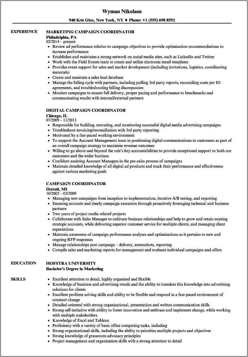 Political Campaign Manager Resume Sample - Resume Example Gallery