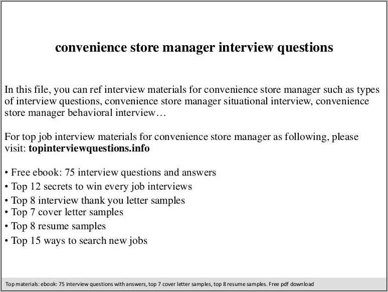 Resume Job Description Convenience Store Manager Resume Example Gallery