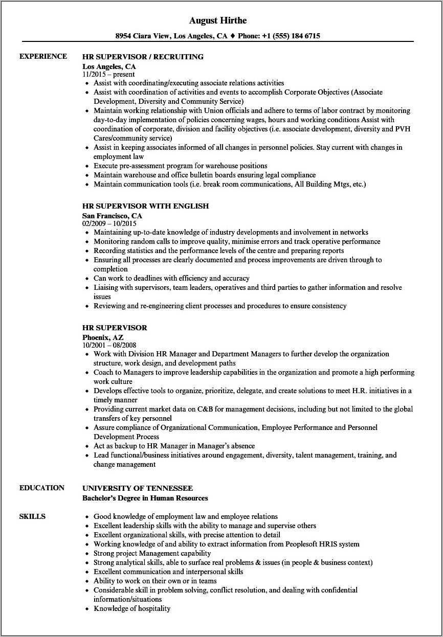 Resume Job Description Examples For Human Resource - Resume Example Gallery