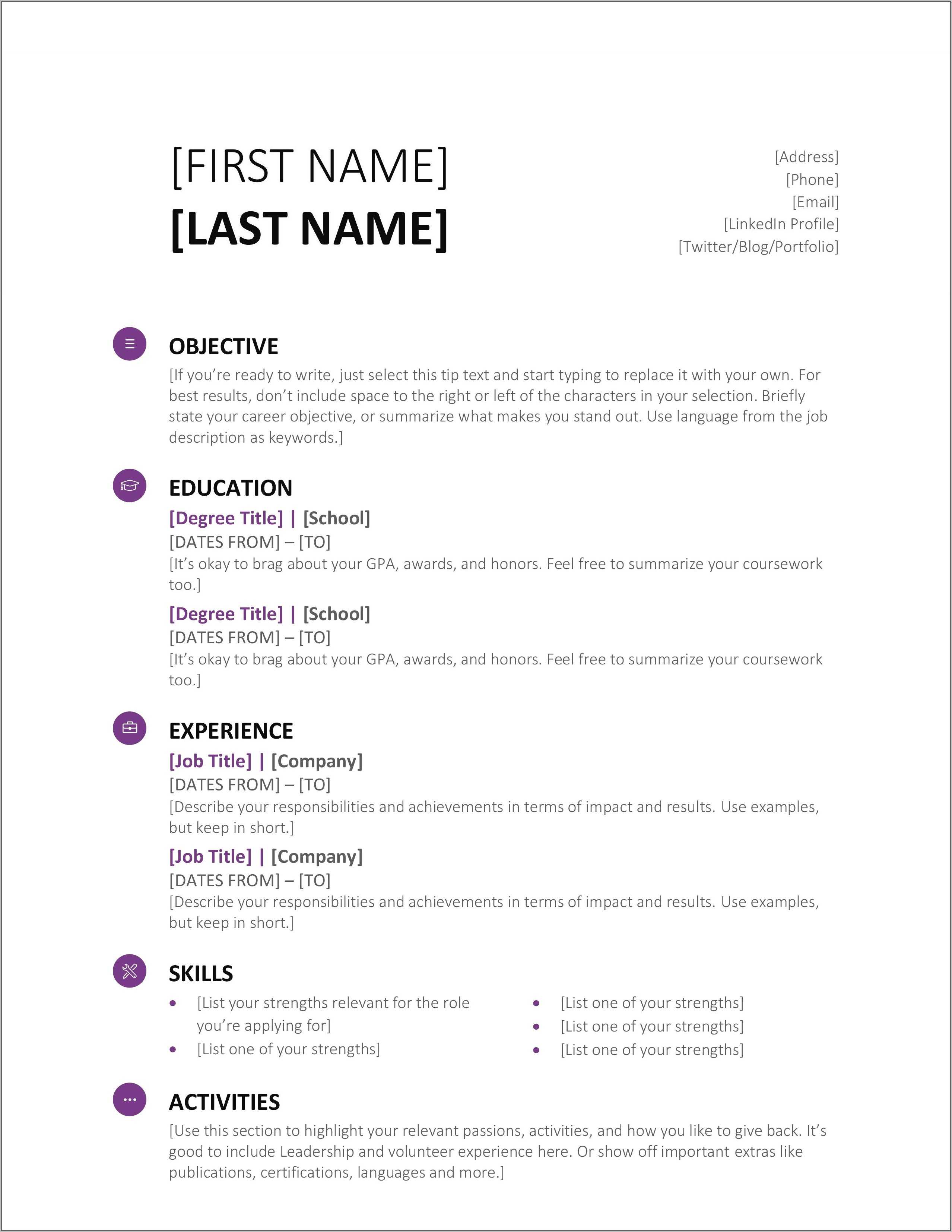 Resume Layouts For Microsoft Word 2007 - Resume Example Gallery