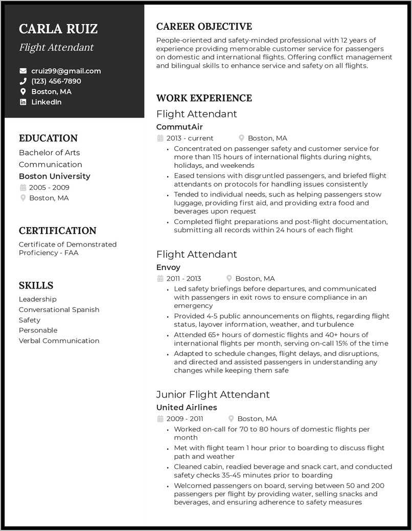 best objective for a flight attendant resume