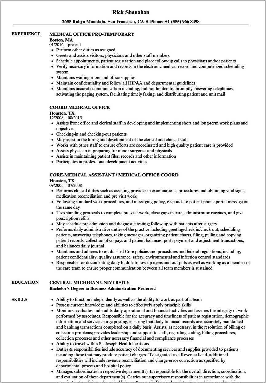 Resume Objective Examples For Medical Office Field - Resume Example Gallery