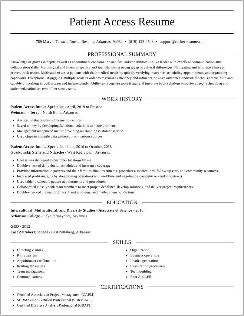 Resume Objective Examples For Patient Access Representative - Resume ...