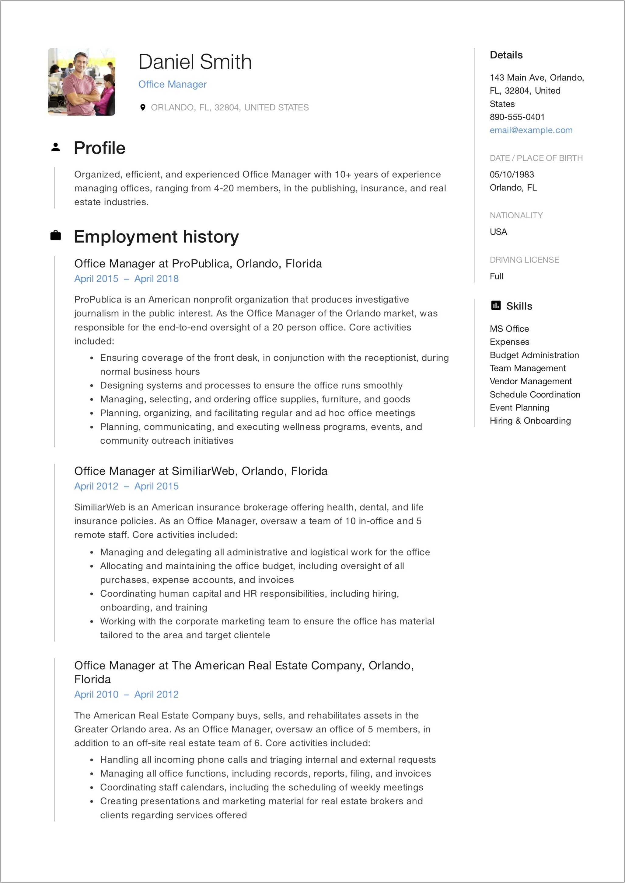 Resume Objective For An Office Manager - Resume Example Gallery