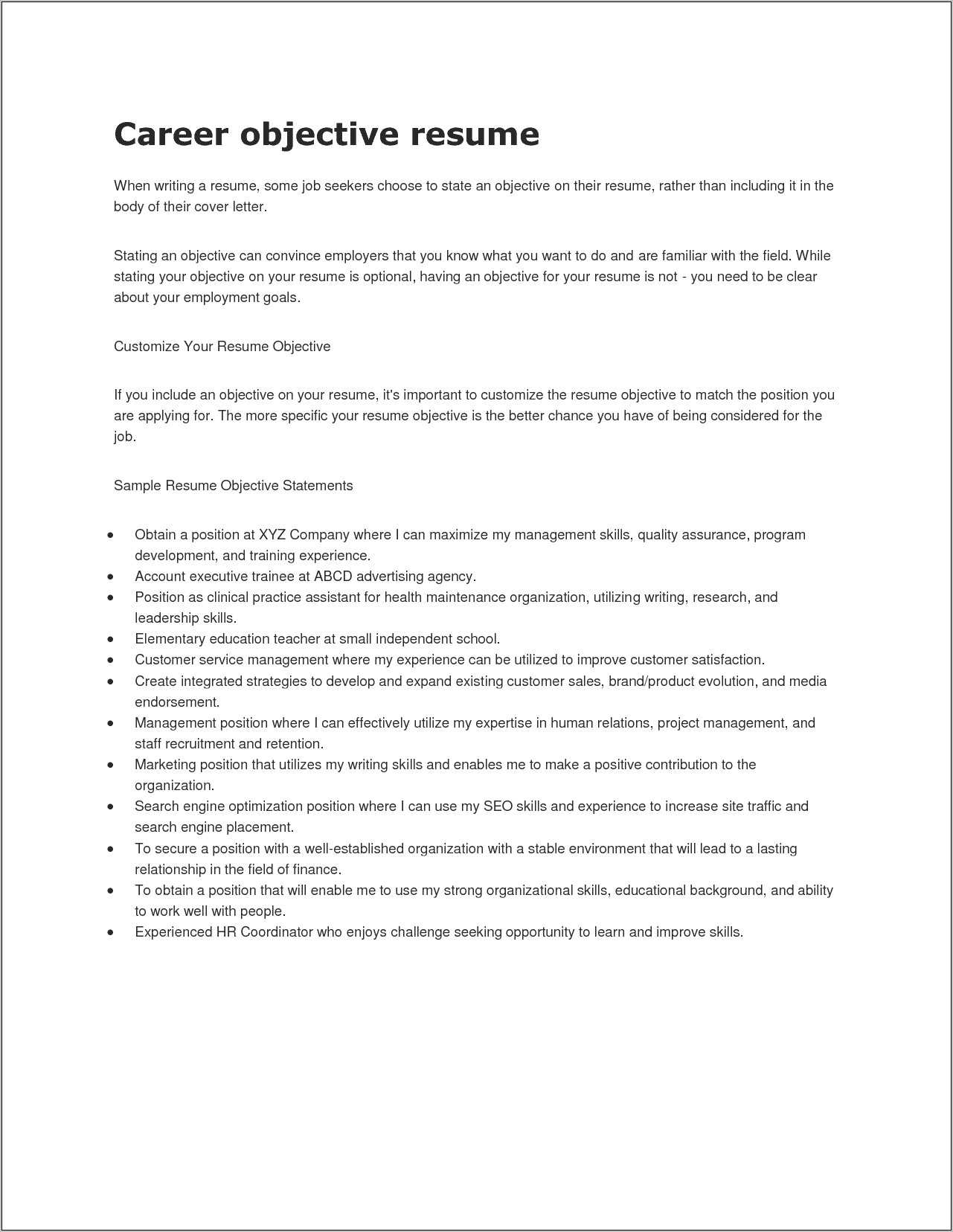 Objective For Serving Resume