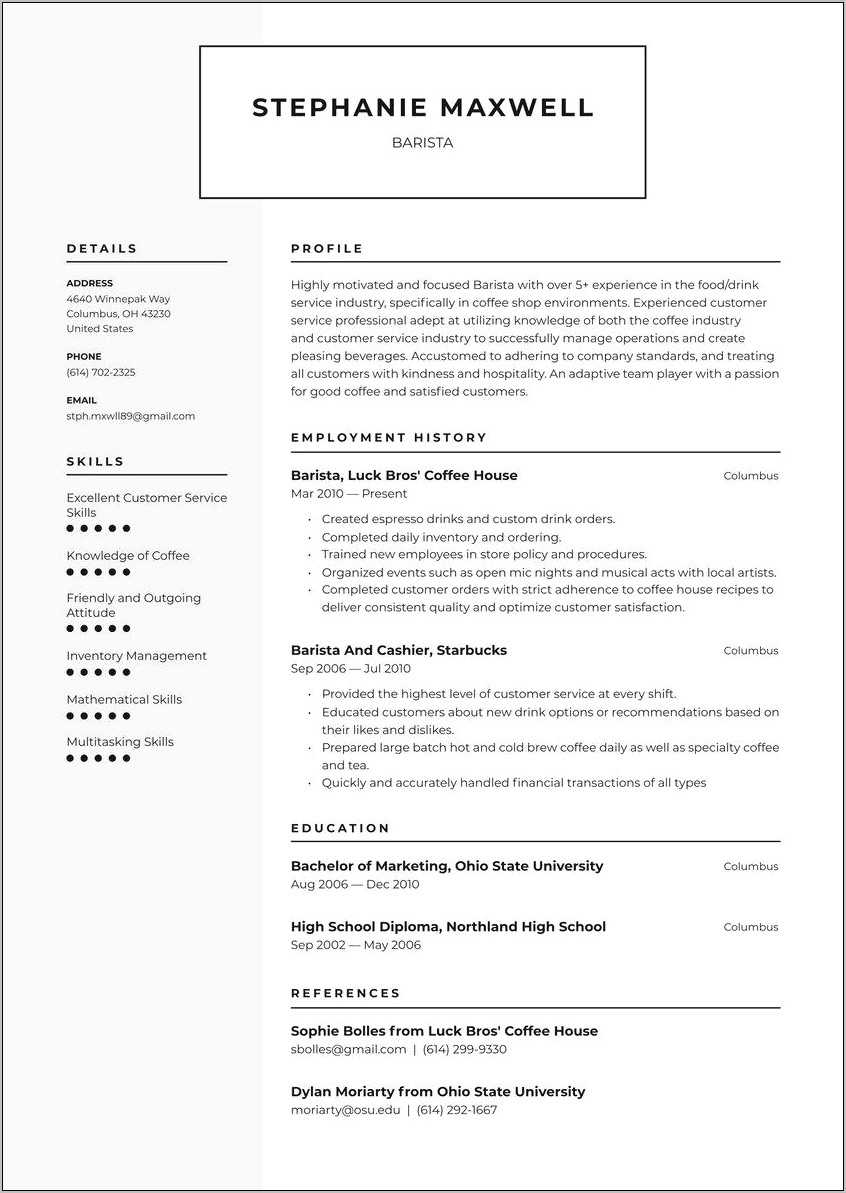 Resume Objective For Coffee Shop Jos - Resume Example Gallery