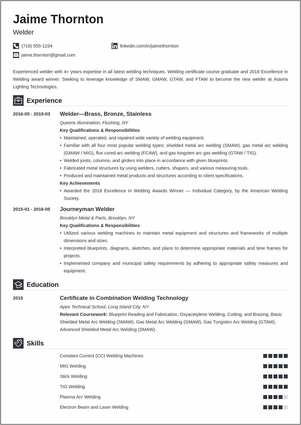 Resume Objective Statement For A Welder - Resume Example Gallery