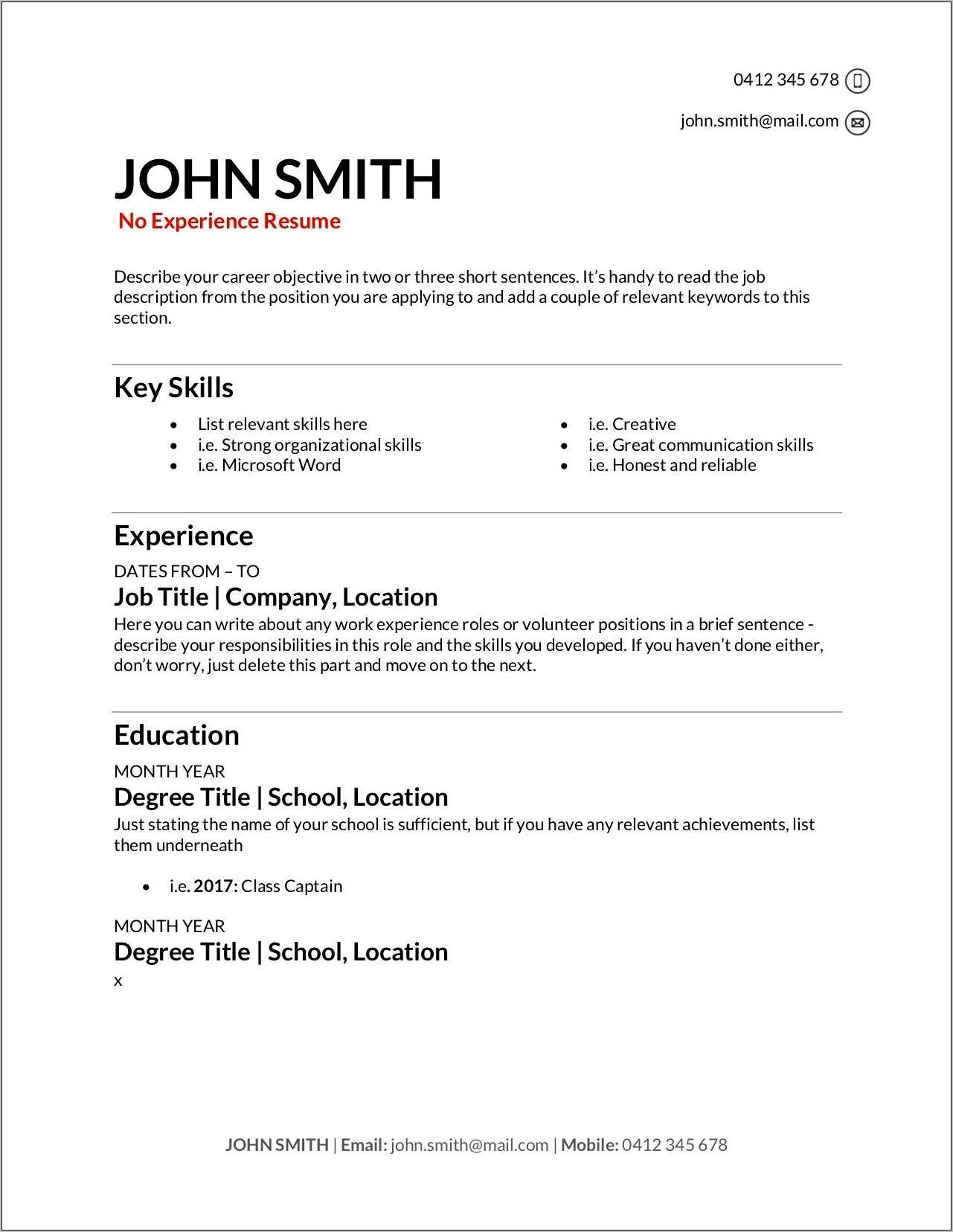 Part Time Job Resume Sample For Students With No Experience