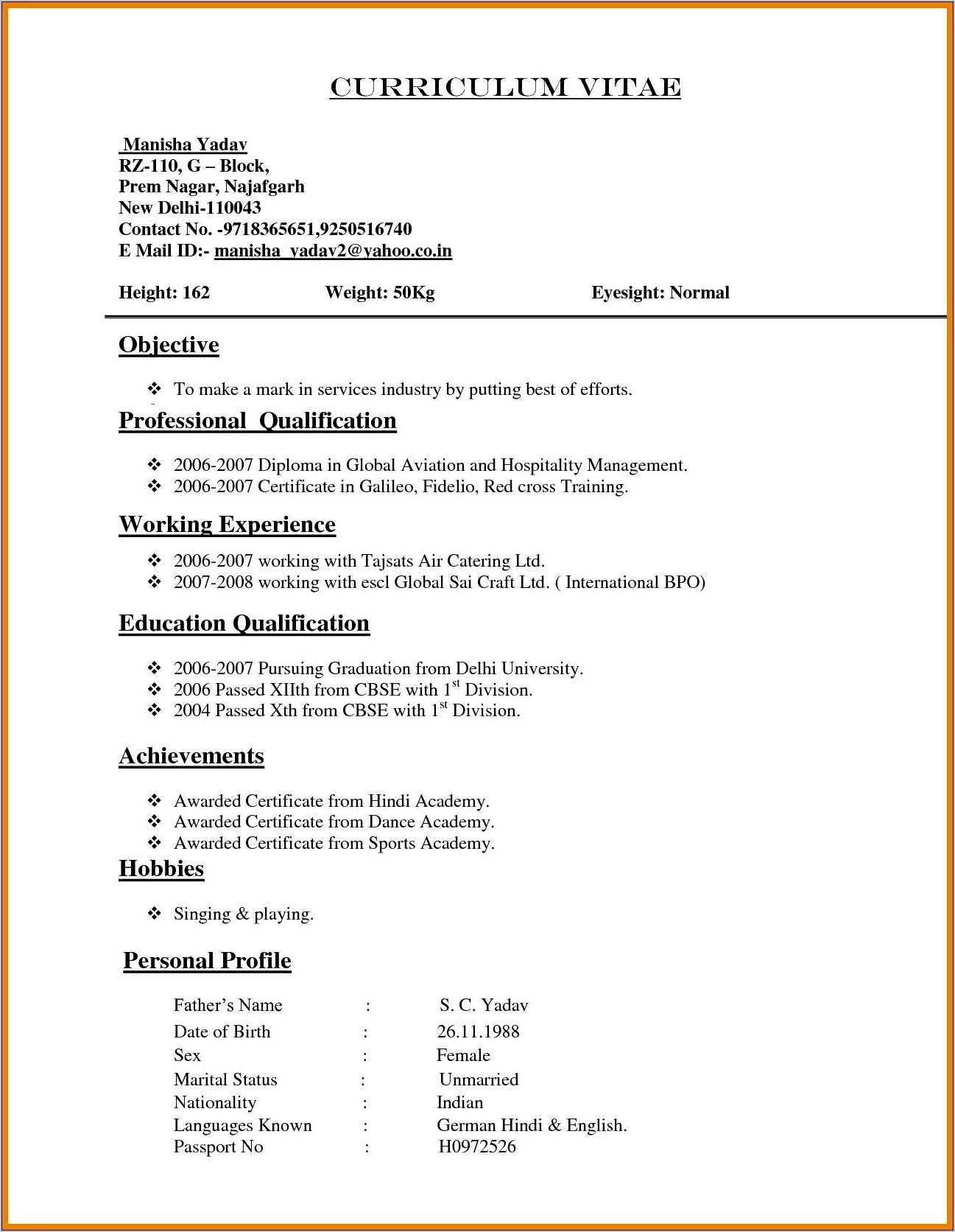 Resume Sample For Fresh Graduate Without Experience - Resume Example ...