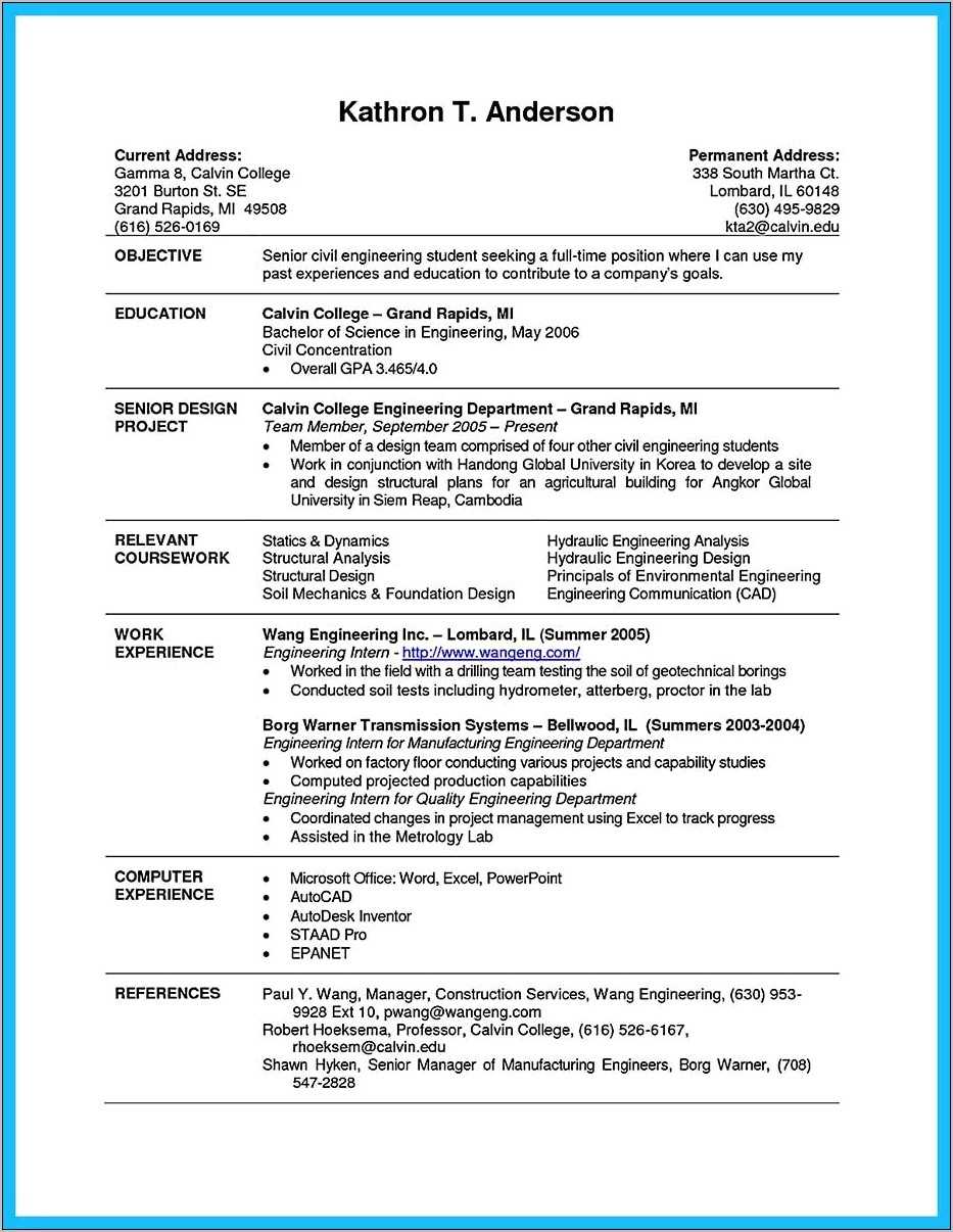 Resume Sample For Internship With No Experience - Resume Example Gallery