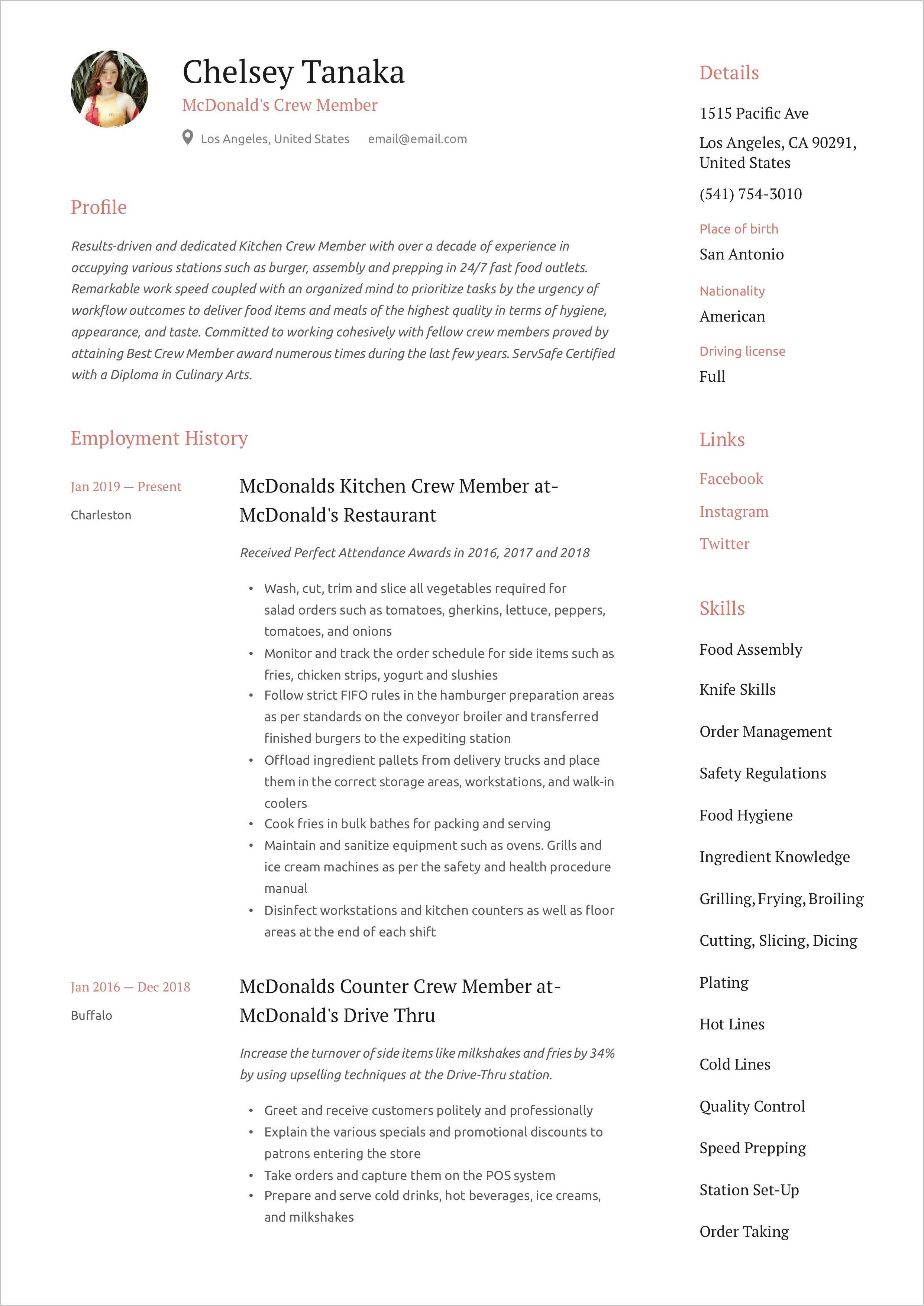 Sample Objective In Resume For Service Crew - Resume Example Gallery