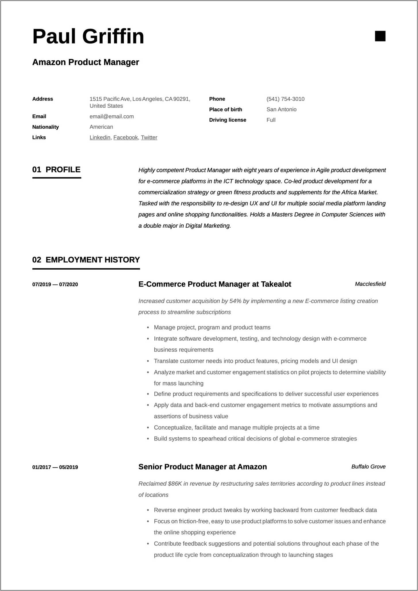 Resume Sample Of Level 4 Amazon - Resume Example Gallery