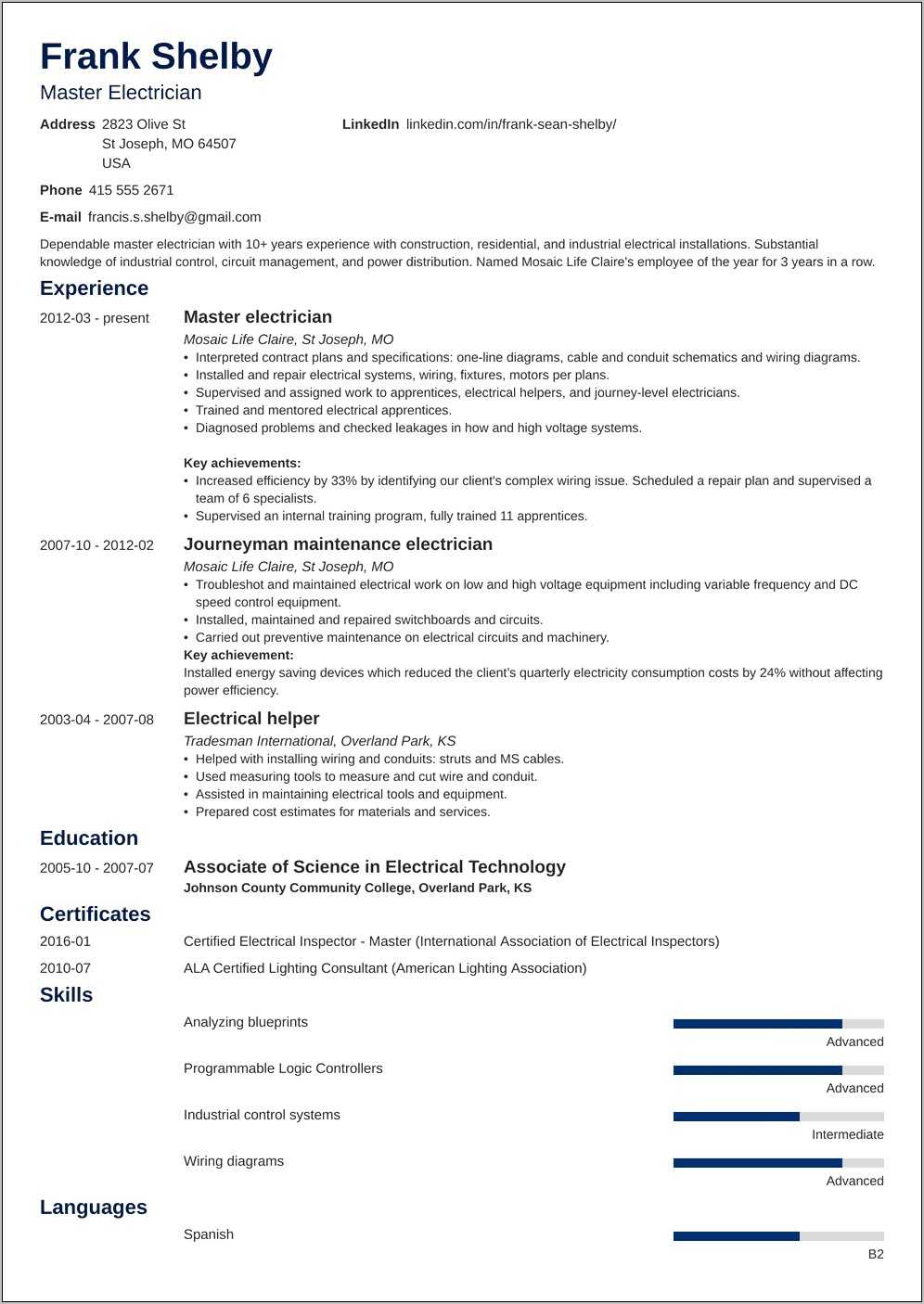 Resume Skills For Wiring Automotive Parts - Resume Example Gallery