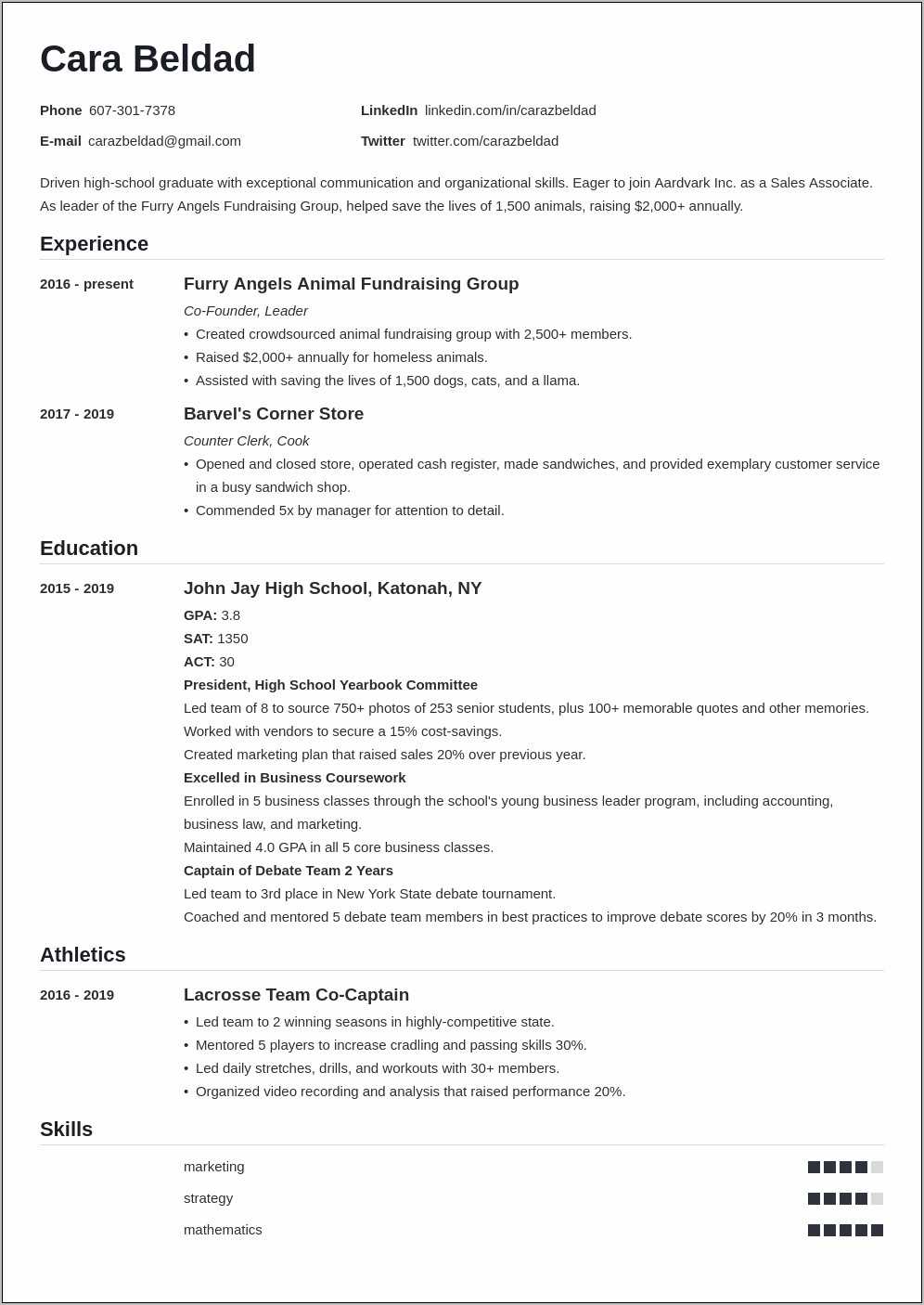 Resume Straight Out Of High School - Resume Example Gallery