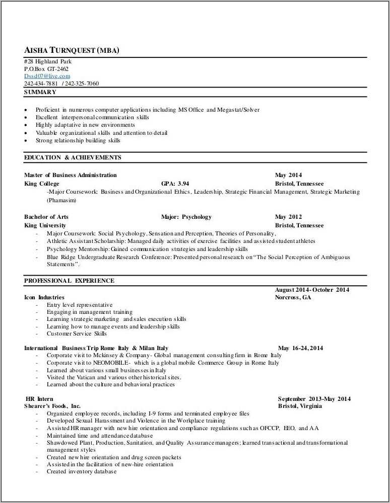 Resume Summary Entry Level Masters Degree Psychology - Resume Example ...