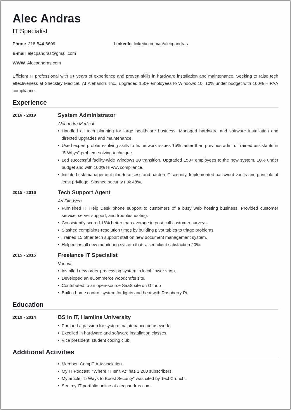 Resume Summary Examples Entry Level It - Resume Example Gallery