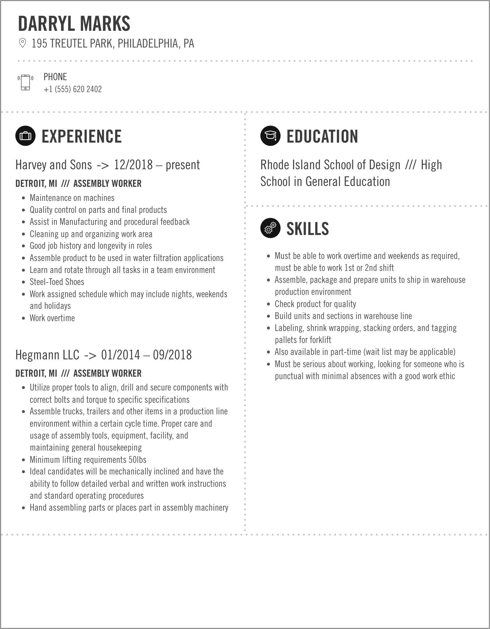 Resume Summary Examples For Assembly Worker - Resume Example Gallery