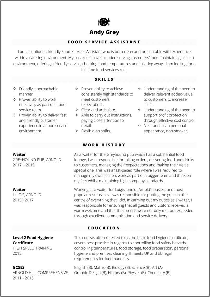 Resume Template For A Burger Joint - Resume Example Gallery