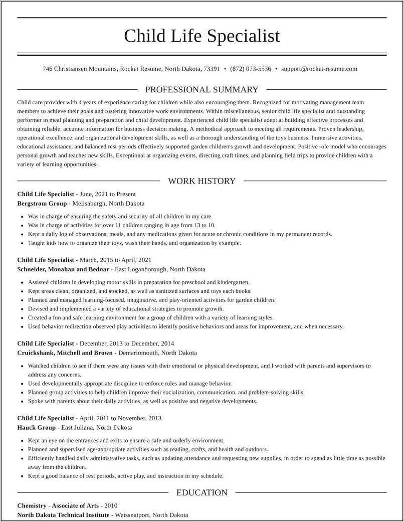 Resume Template For Child Life Specialist - Resume Example Gallery