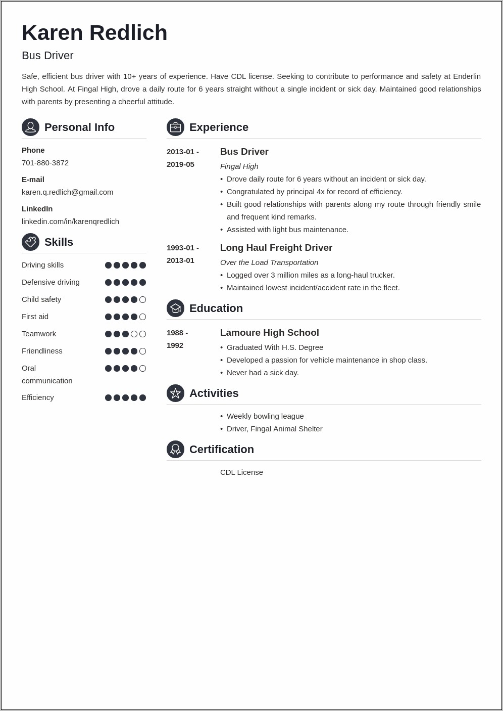 Resume Template For School Bus Driver - Resume Example Gallery