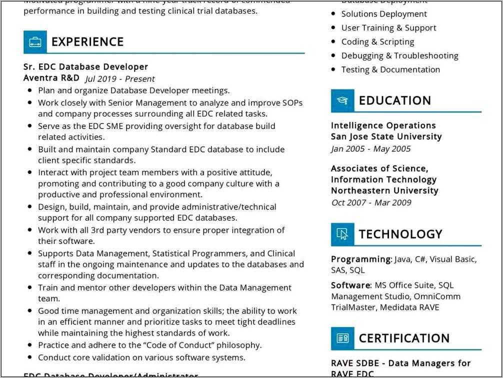 Resume Templates For Clinical Data Management - Resume Example Gallery