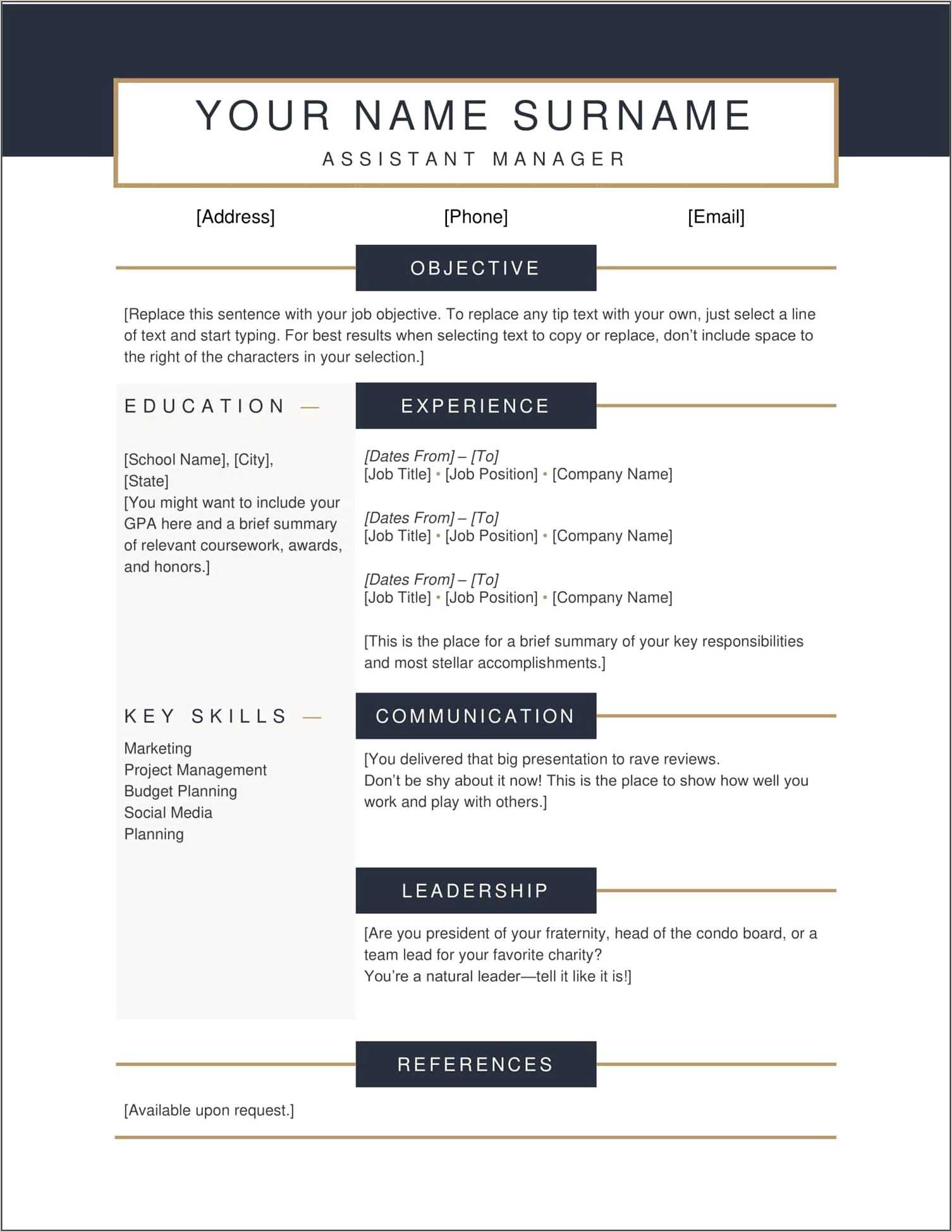 Resume Templates For Freshers Free Download - Resume Example Gallery