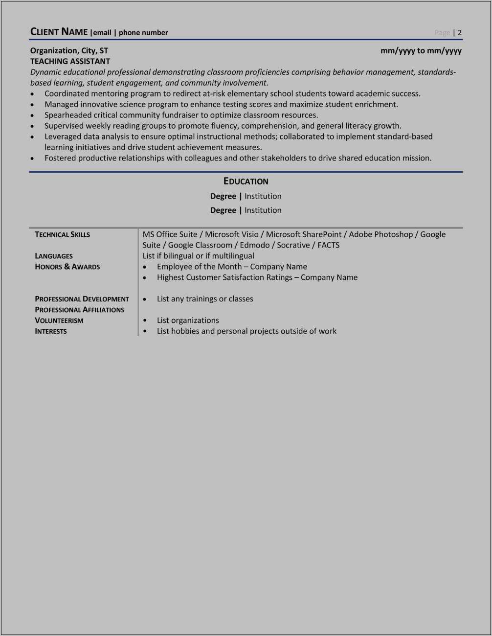 Free Online Resume Templates For Teachers