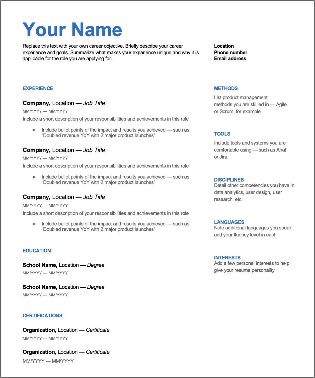 Resume Working Same Company Different Locations - Resume Example Gallery