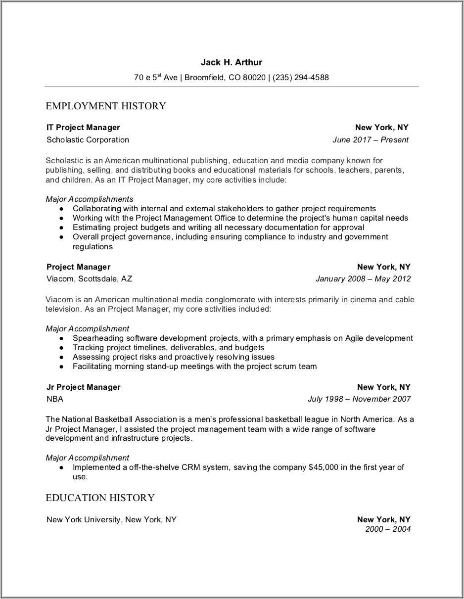 Sample And Achievement Based Resume And Manager - Resume Example Gallery