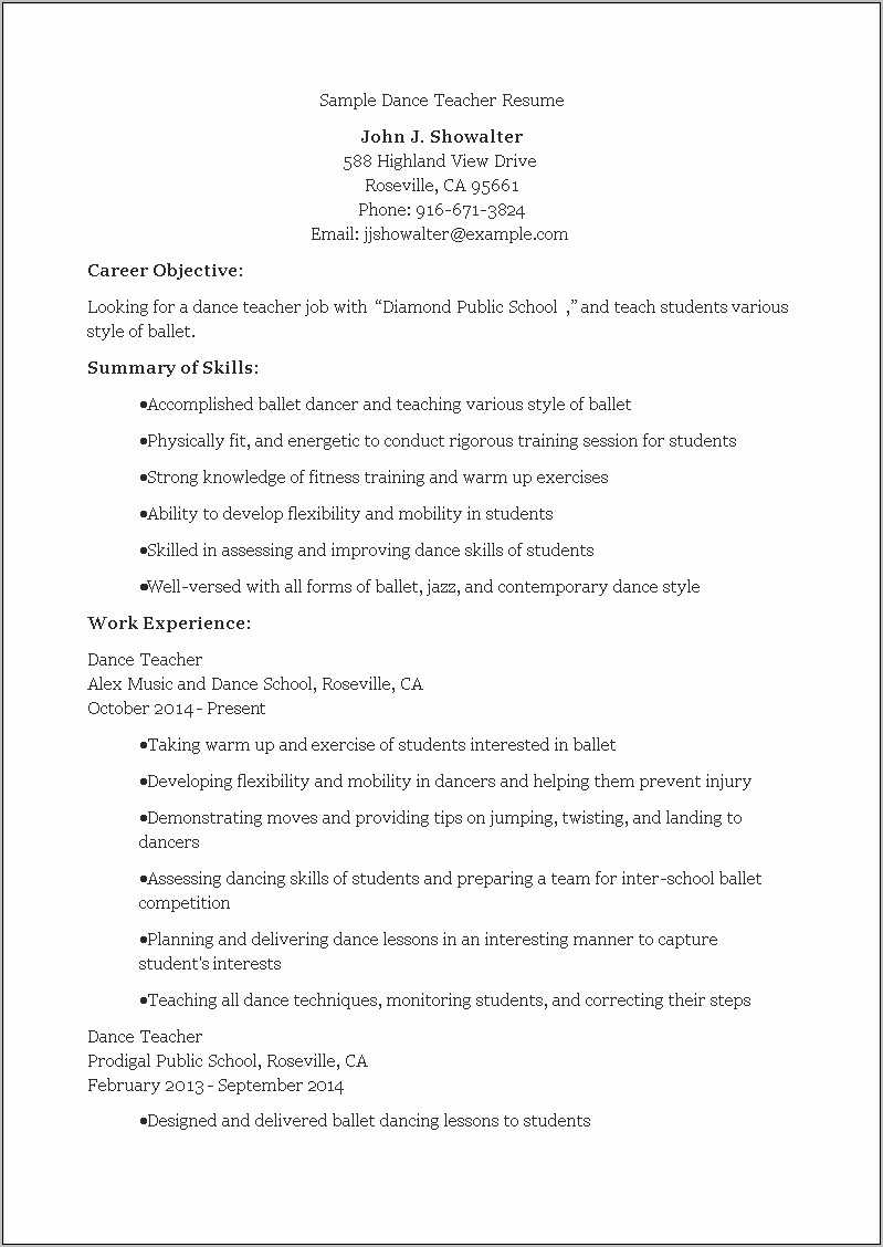 Sample Dance Resume Hip Hop Team - Resume Example Gallery