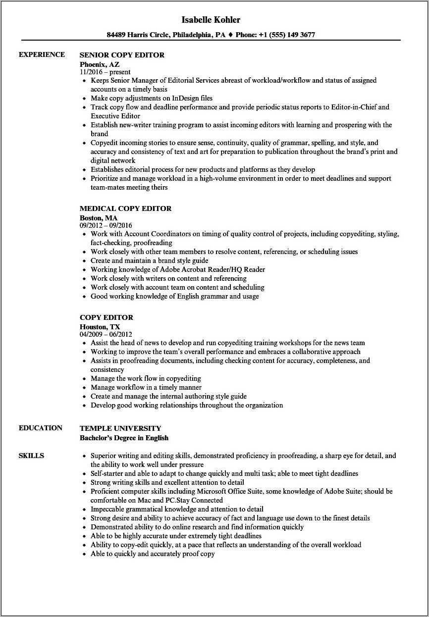Sample Entry Level Copy Editor Resume Resume Example Gallery