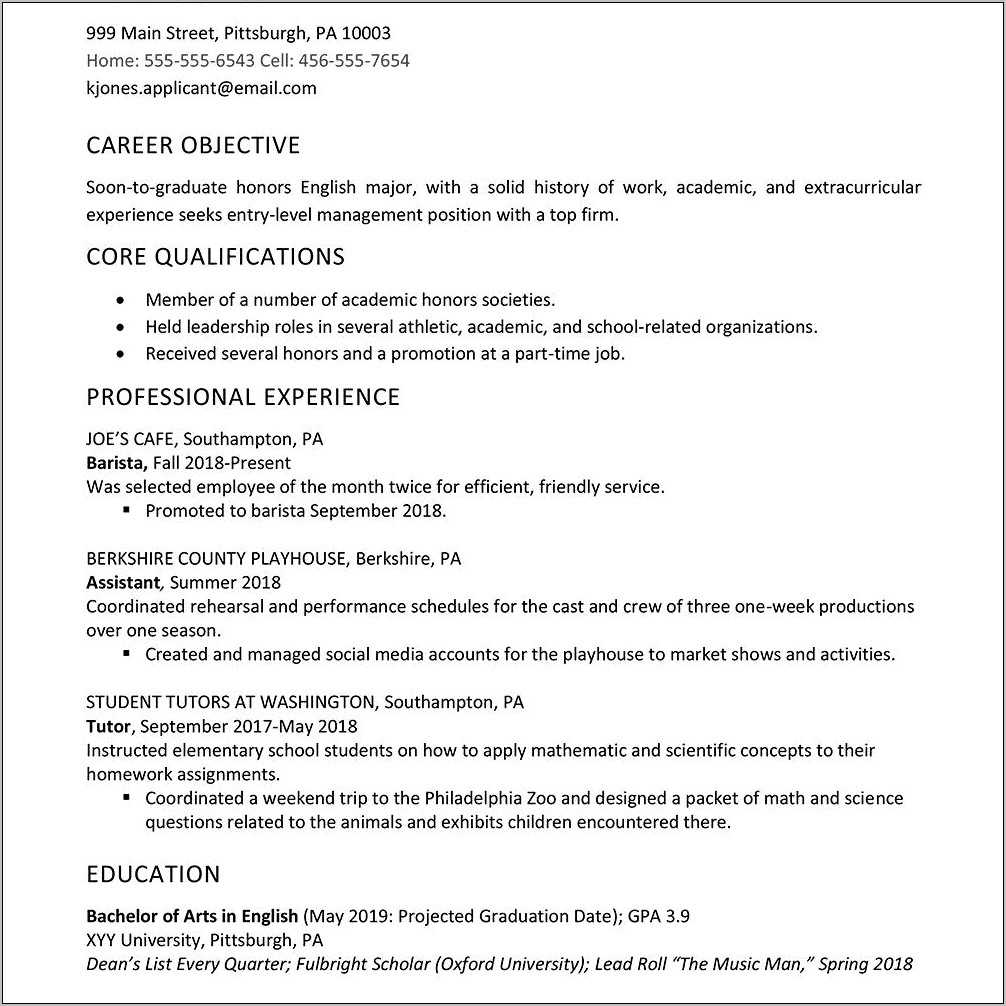 Sample Of A High School Graduate Resume - Resume Example Gallery