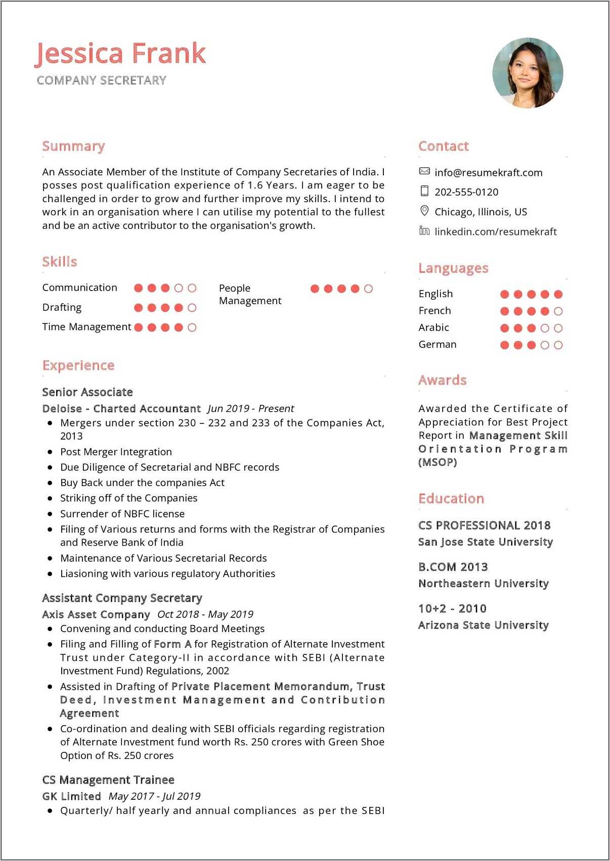 Secretary Resume Sample In Word - Resume Example Gallery