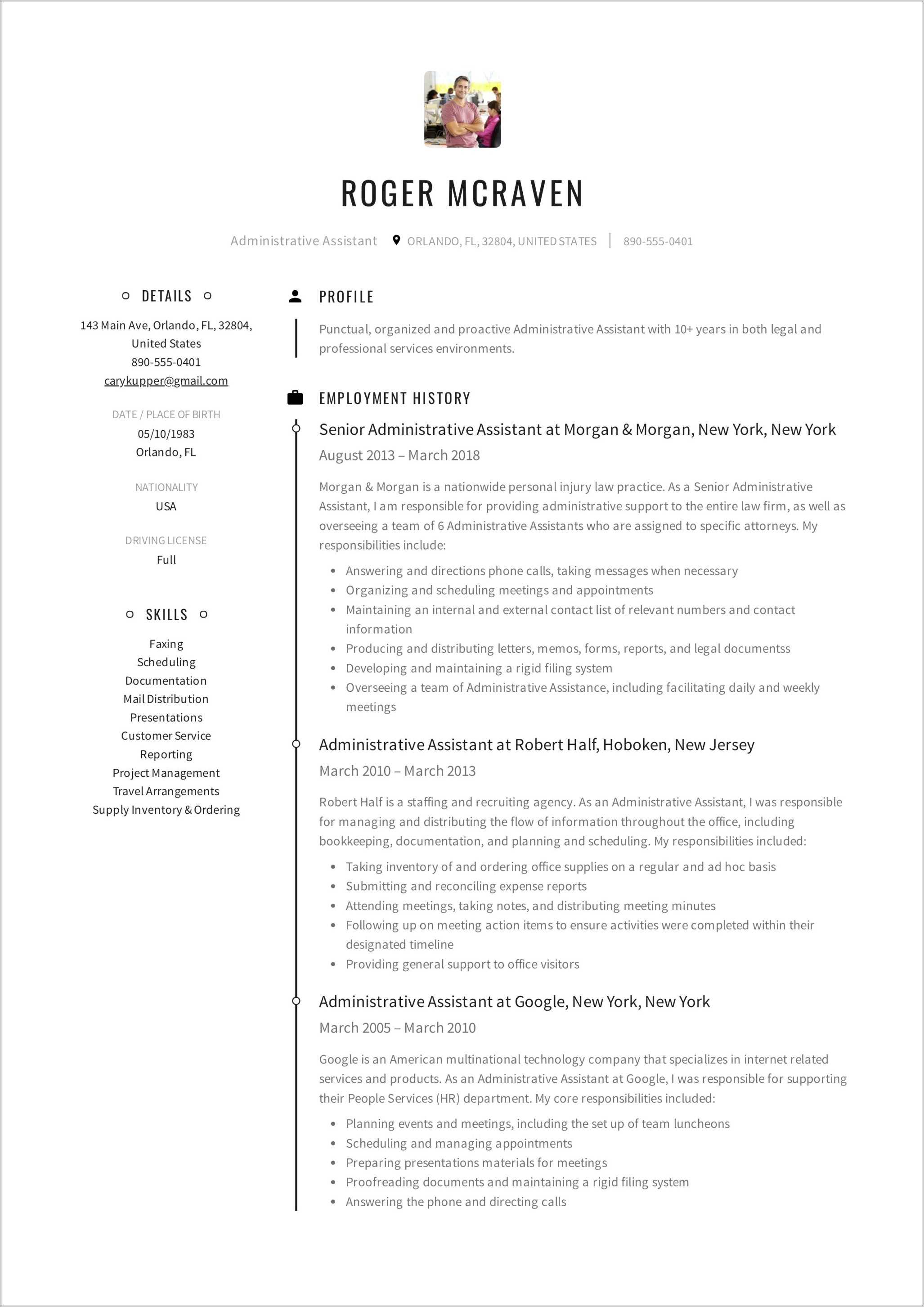 Sample Of Senior Administrative Assistant Resume - Resume Example Gallery