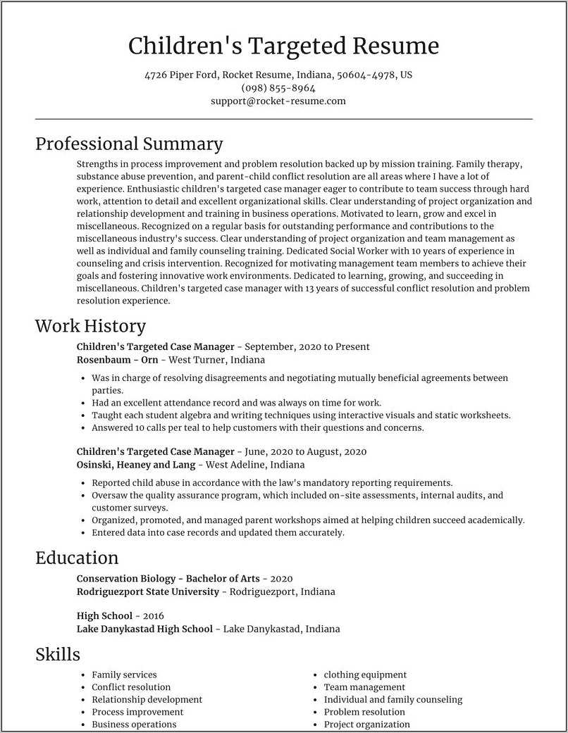 Sample Resume For A Case Manager - Resume Example Gallery