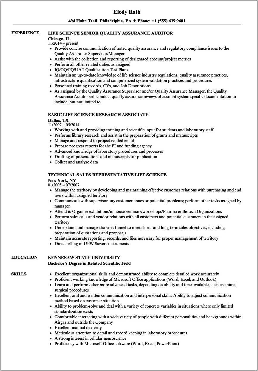 Sample Resume For Bsc Biotechnology Freshers - Resume Example Gallery