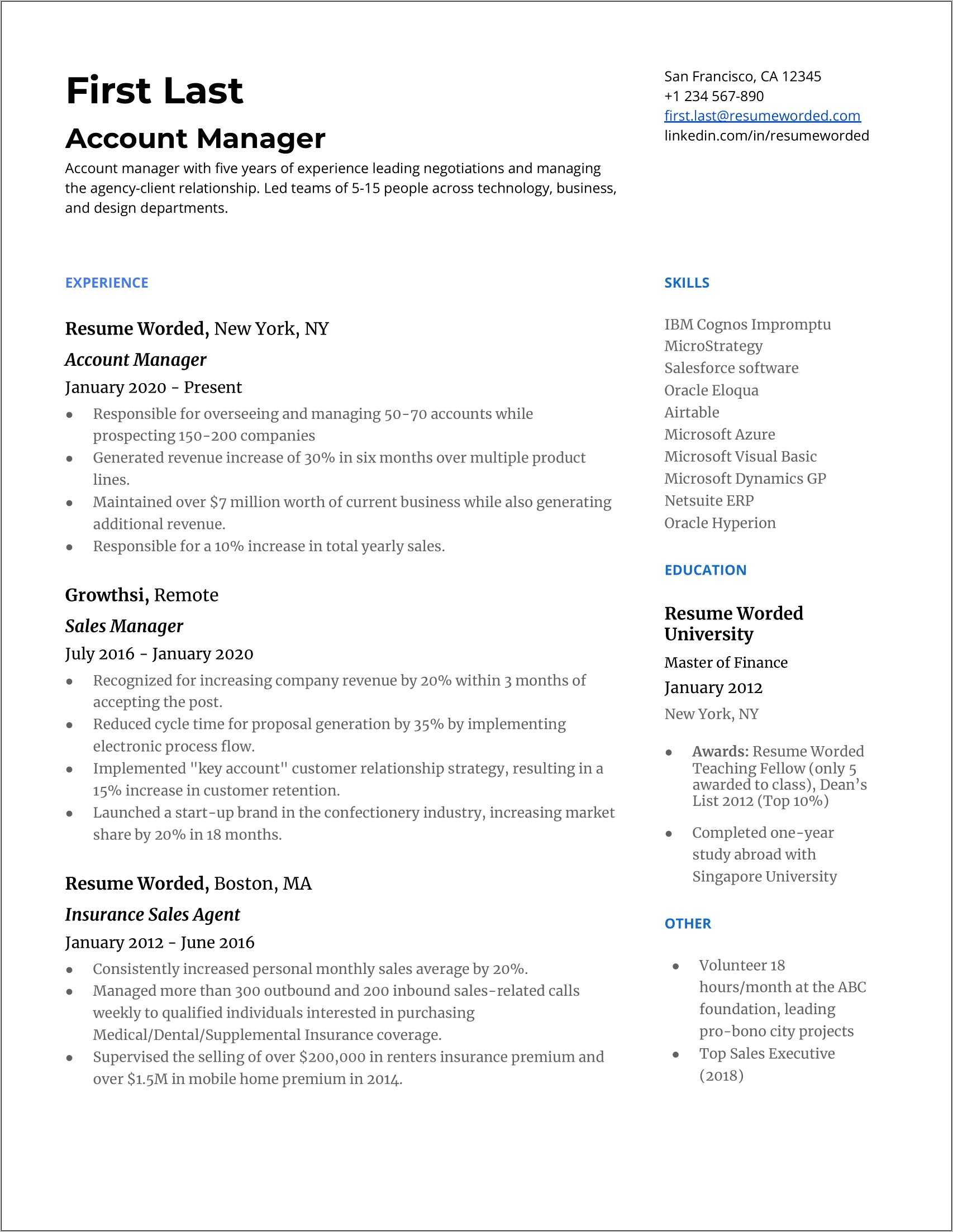 Sample Resume For Commercial Insurance Account Manager - Resume Example ...