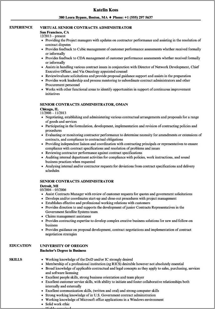 Contracting Officer Representative Resume Sample - Resume Example Gallery