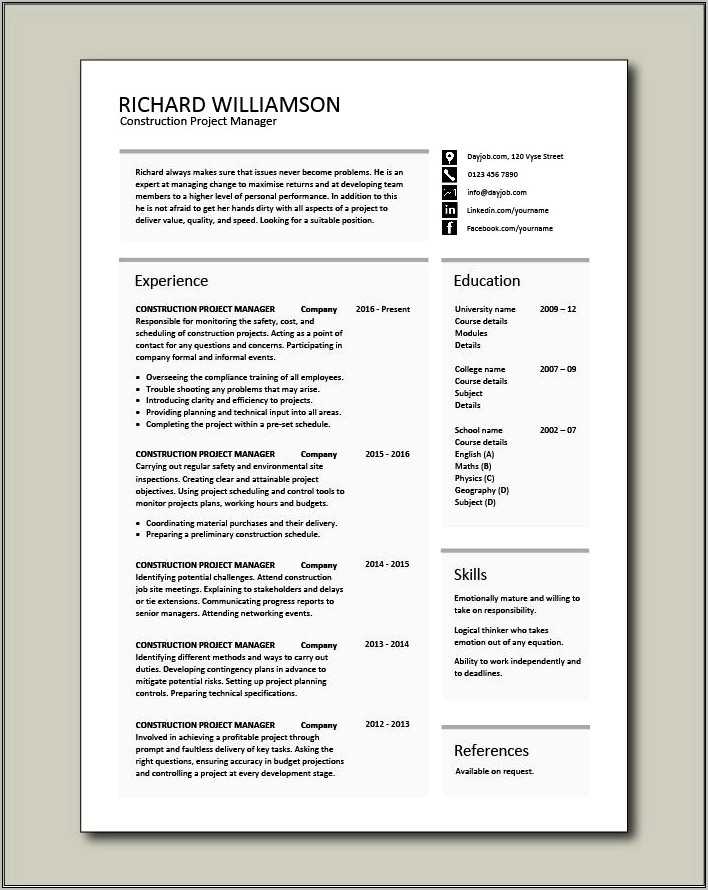 Sample Resume For Epc Project Manager - Resume Example Gallery