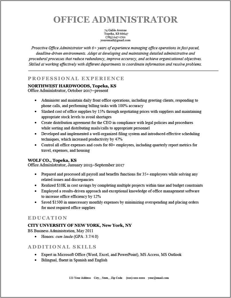 Sample Resume Executive Assistant Office Manager - Resume Example Gallery