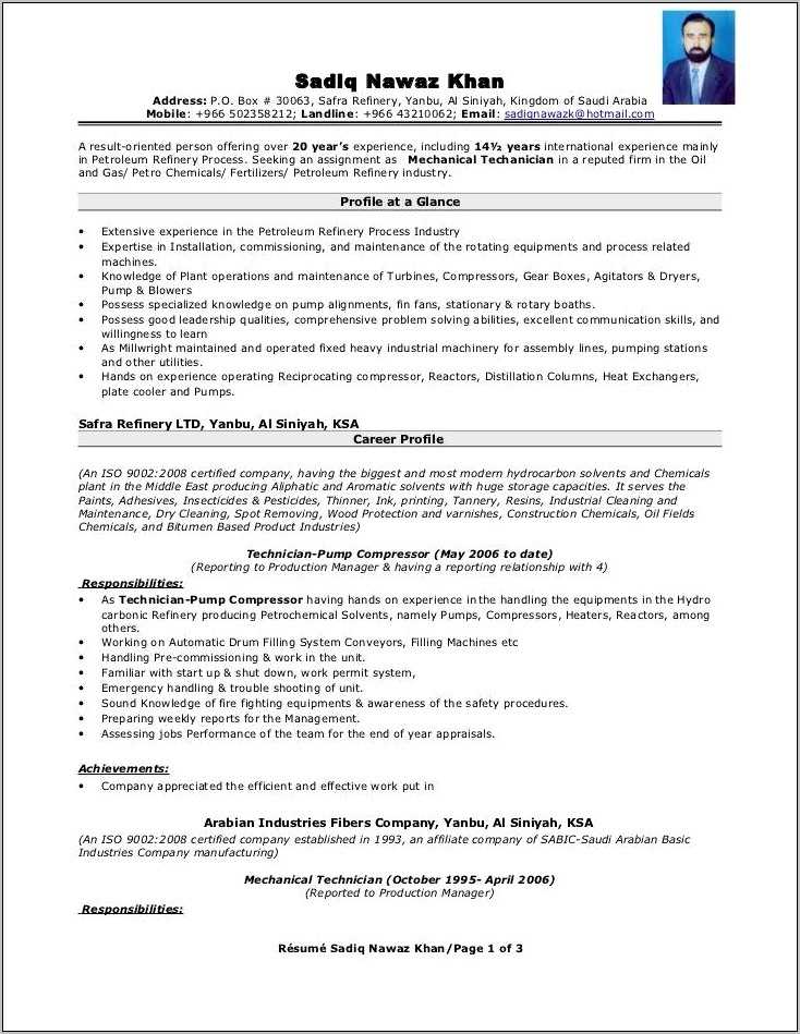 Sample Resume For Civil Field Technician - Resume Example Gallery