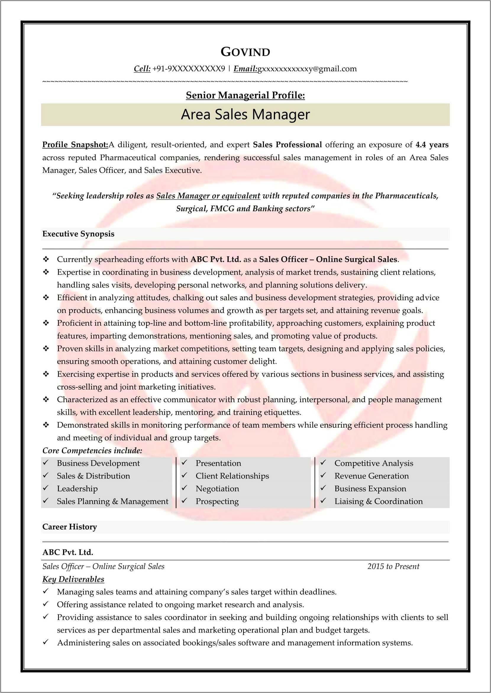 Fmcg Sales Manager Resume India